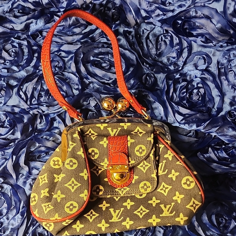 Brown Monogram Toggle-Closure Satchel With Red Tr… - image 1